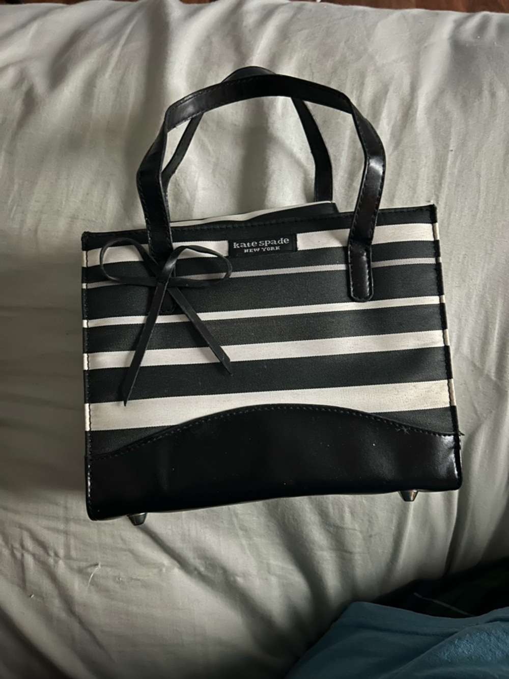 KATE SPADE Black and White Striped mini with Bow Accent